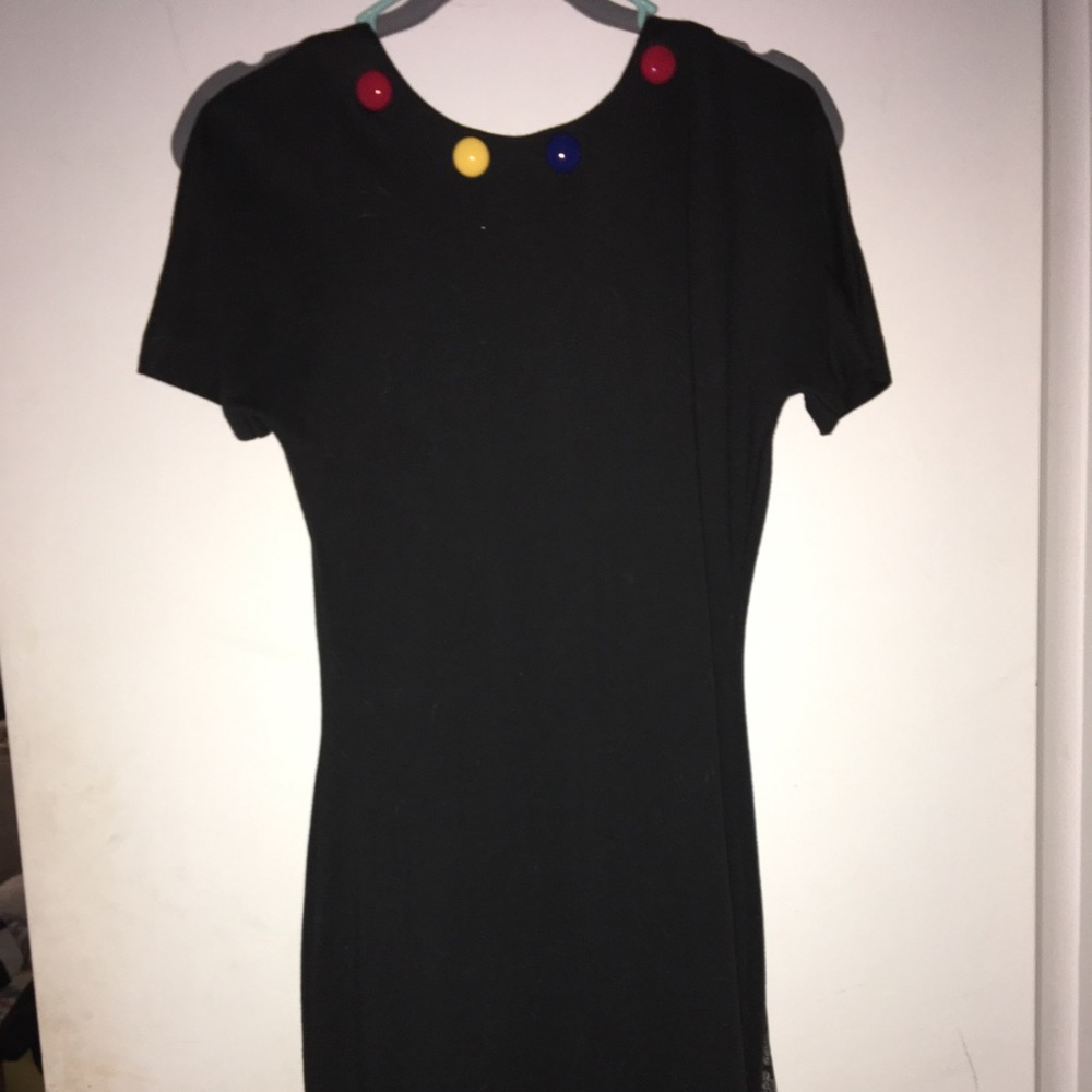 little black dress with pops of primary colors